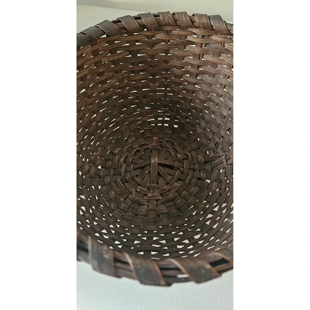 Antique Primitive Woven Split Oak Handle Gathering Basket  SMALL 9